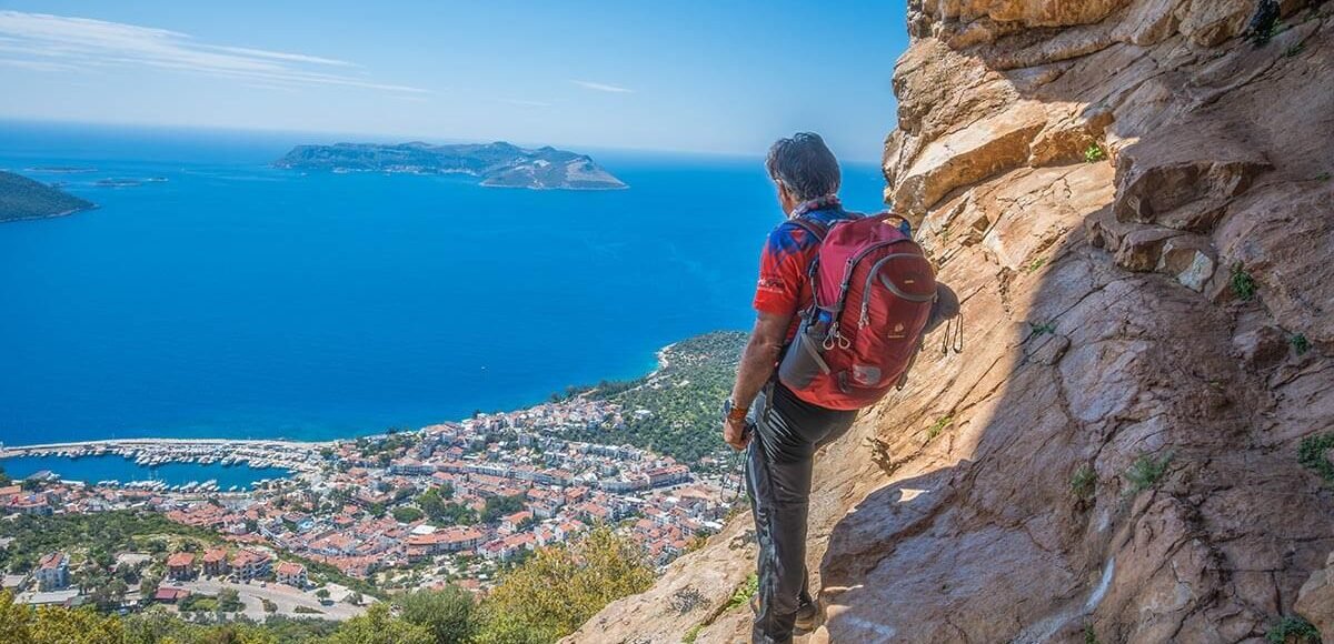 Panoramic mountain scenery on the Lycian Way hiking route in Turkey.
